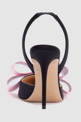 Violeta Bow-embellished Satin Slingback Pumps - Black