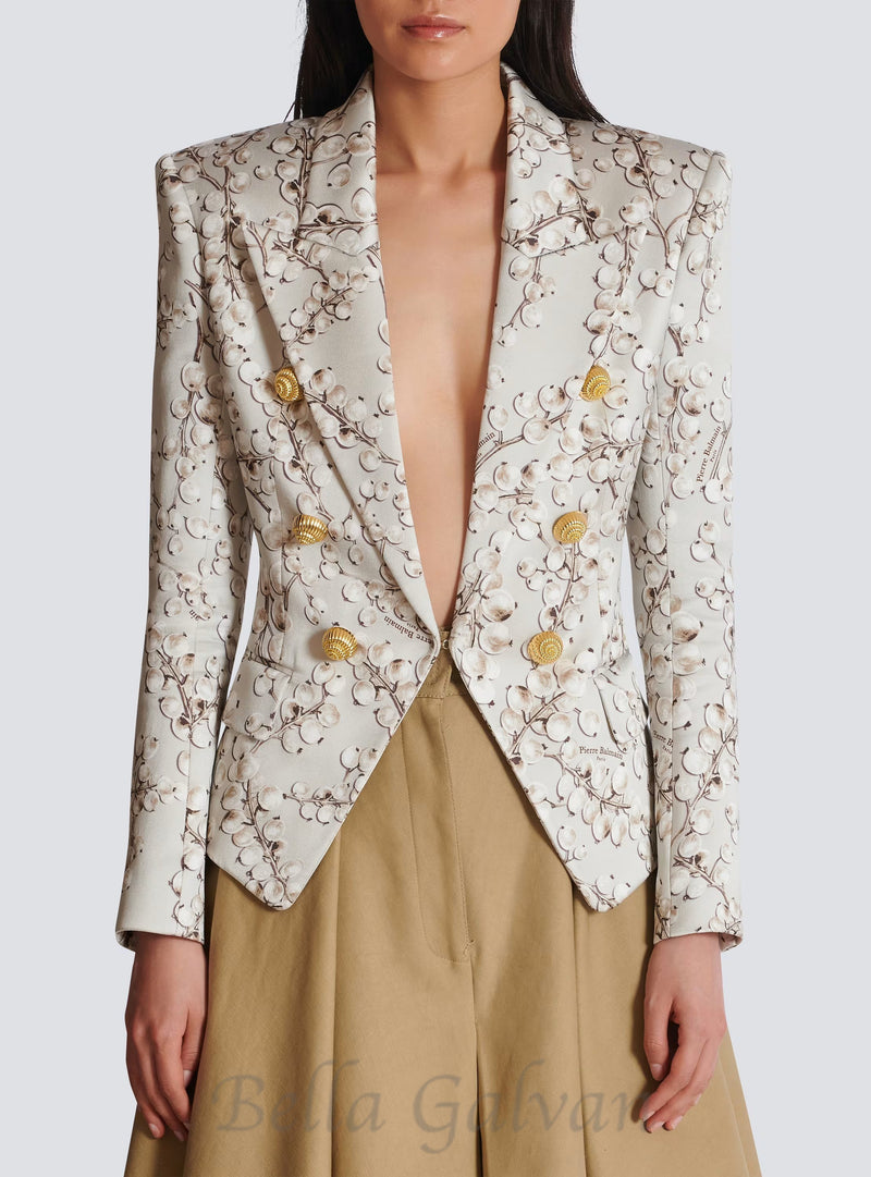 6-button satin jacket with Redcurrant print