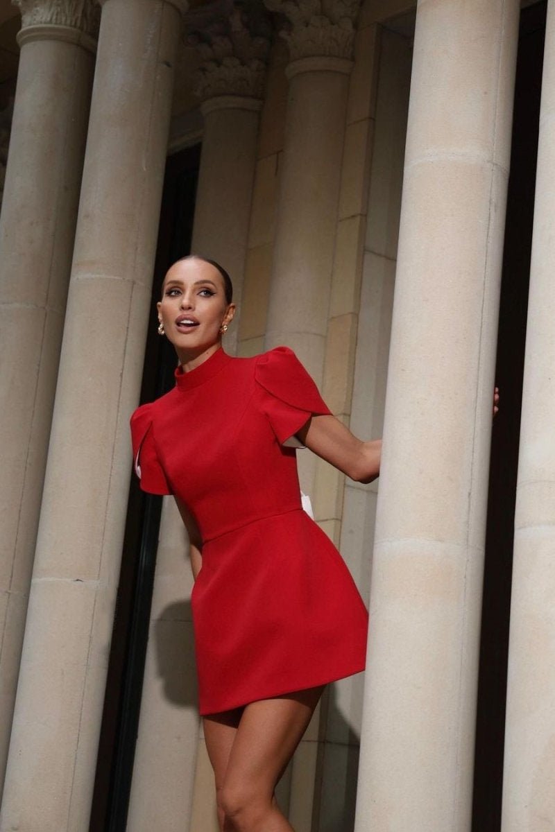 FANNY BACK CUT-OUT BOWKNOT RED MINI DRESS