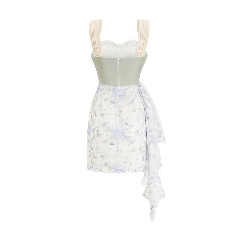 FLORAL PRINT RUCHED MINI DRESS IN WHITE