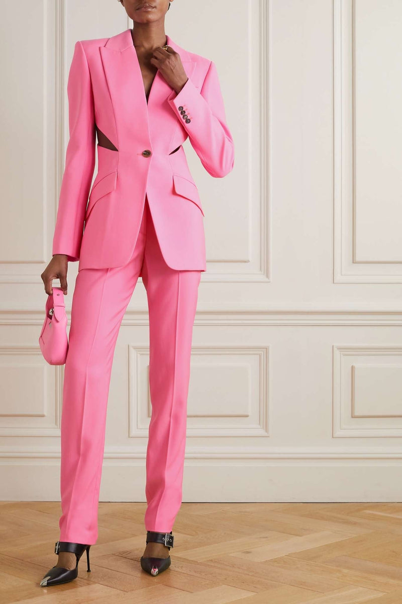 SLASHED SINGLE-BREASTED JACKET SUIT IN PINK