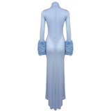 MICHELLE RUFFLED TURTLENECK MAXI DRESS IN PALE BLUE