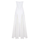 pleated trim strapless maxi dress in white