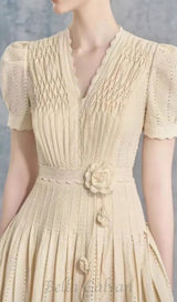 flower pleated mini dress in apricot