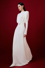 white straight boat neck knitted fabric maxi dress