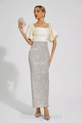 MARIA APRICOT BOW SEQUINS EMBELLISHED MAXI DRESS