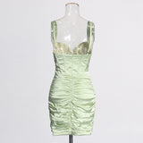 CUSI CORSET RUCHED MINI DRESS IN GREEN