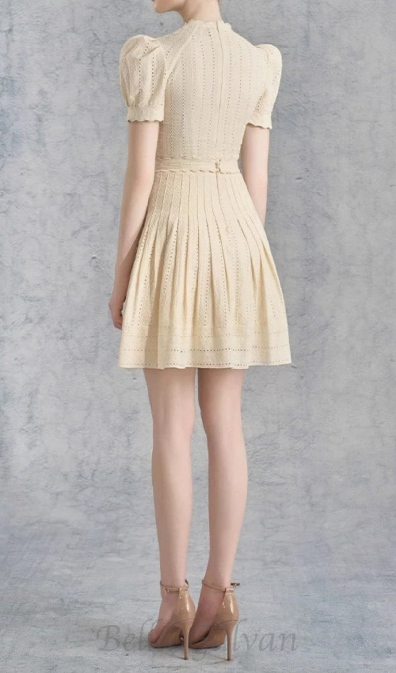 flower pleated mini dress in apricot