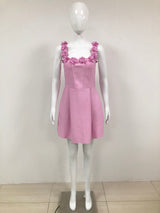 3D FLOWER NECK MINI DRESS IN PINK