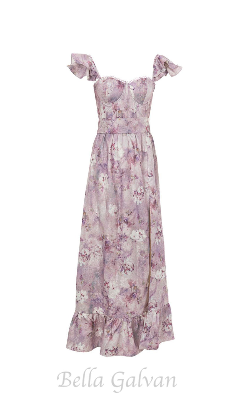 CROIX PURPLE FLORAL PRINTED MAXI DRESS