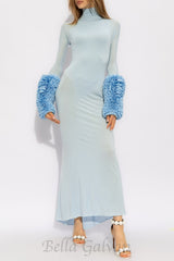 MICHELLE RUFFLED TURTLENECK MAXI DRESS IN PALE BLUE