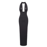 MERRY BLACK SHEER MESH UPPER PONTE LOWER MAXI DRESS