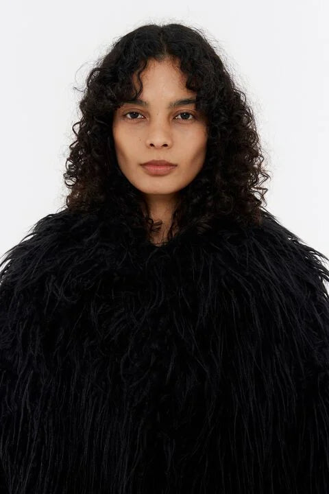 Short black fur coat