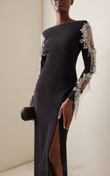 Crystal-Embellished Crepe Gown in black