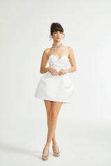 STRAPLESS BUSTIER MINI DRESS IN WHITE