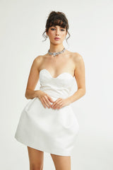 STRAPLESS BUSTIER MINI DRESS IN WHITE