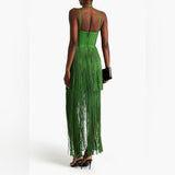 BRIANNA HALTER NECK FRINGE TASSEL DRESS IN GREEN