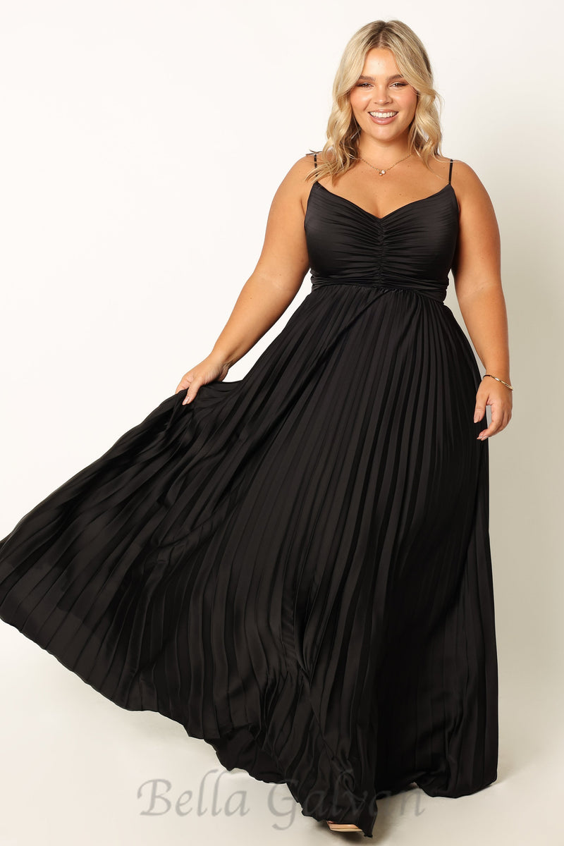 Naira Pleated Maxi Dress in Black