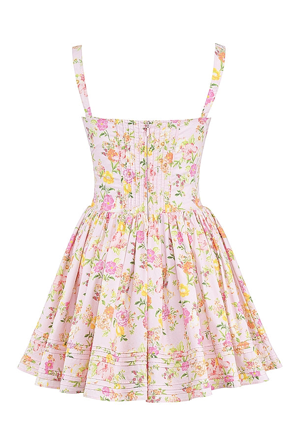 Pink Meadow Print Cotton Mini Dress