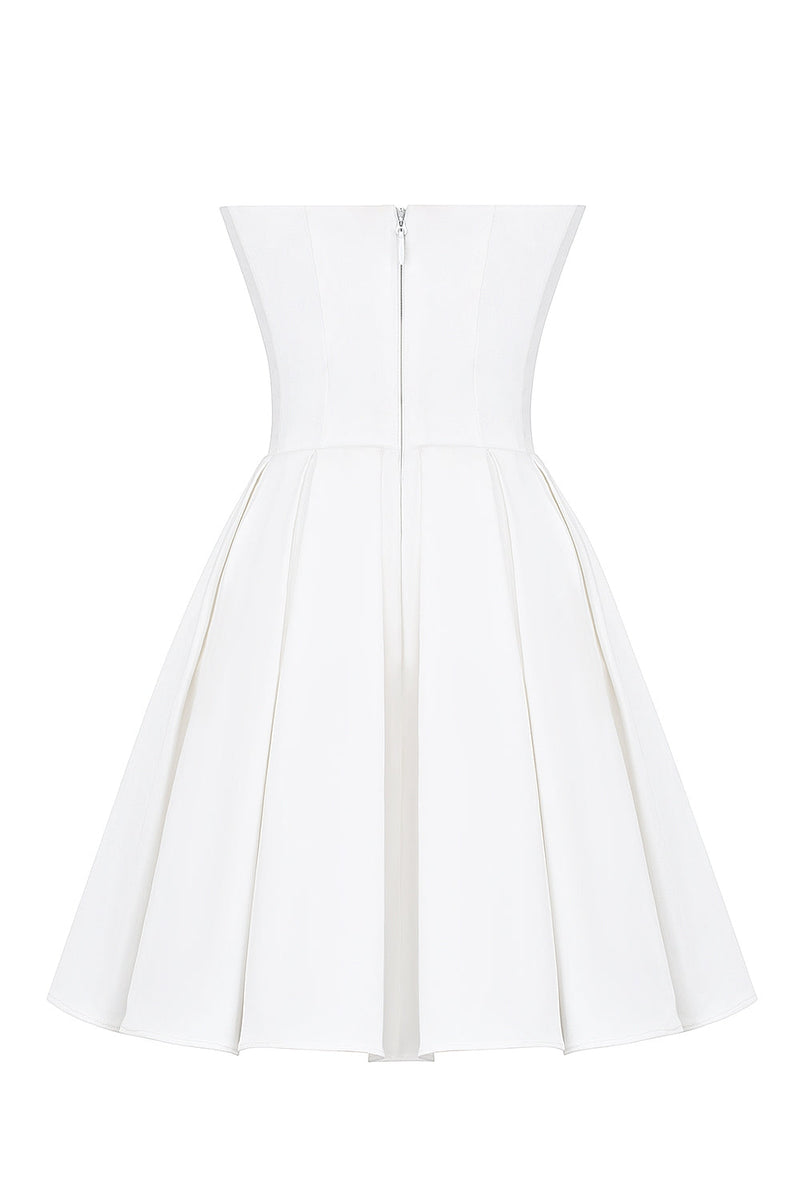 alyssa white strapless pleated mini dress