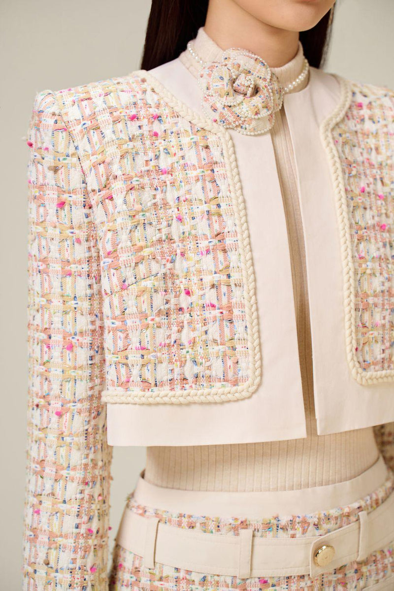 Carlin patchwork Tweed Jacket in pink