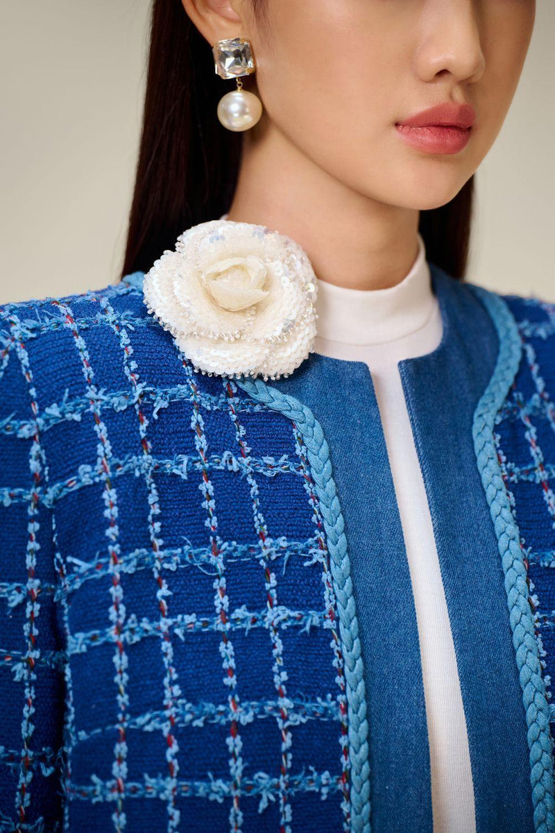 Cathy patchwork Tweed Jacket in blue