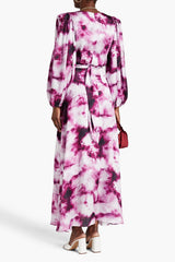 SUSANNA FUCHSIA BELTED TIE-DYED SATIN MAXI DRESS