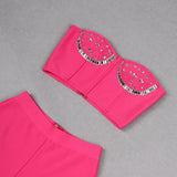 CRYSTAL STITCHED CUTOUT TWO PIECE SET IN PINK DRESS sis label 