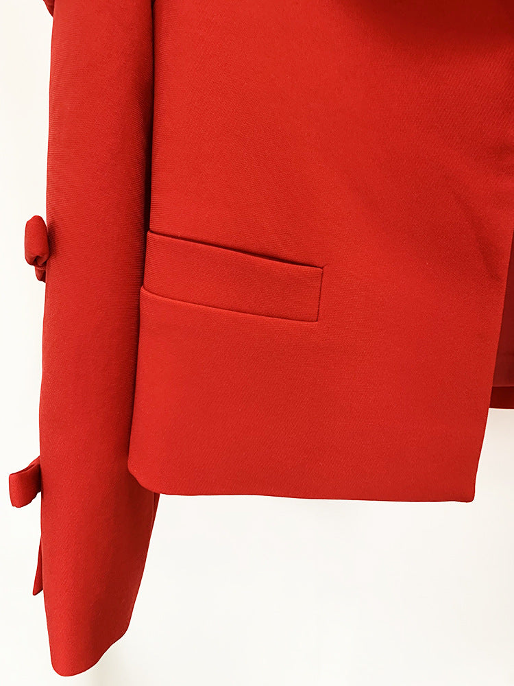 RED CREPE CROPPED JACKET