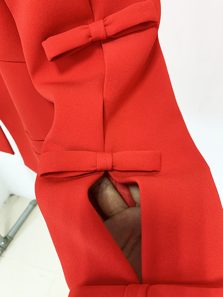 RED CREPE CROPPED JACKET