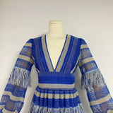 DEEP V TASSEL BLOUSON SLEEVES MAXI DRESS IN BLUE