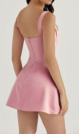 PINK SATIN SLEEVELESS QUARTZ MINI DRESS