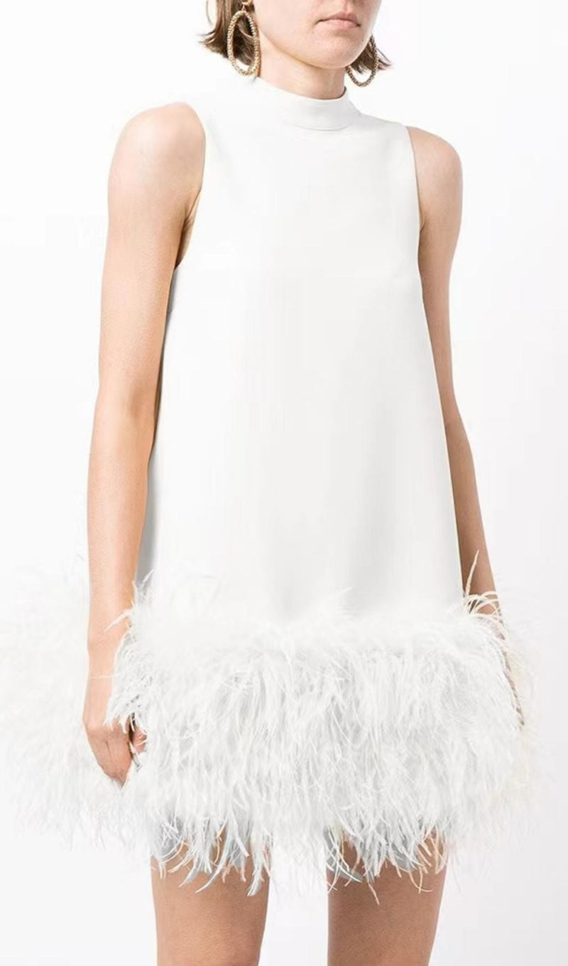 FEATHER MINI DRESS IN WHITE Dresses styleofcb 