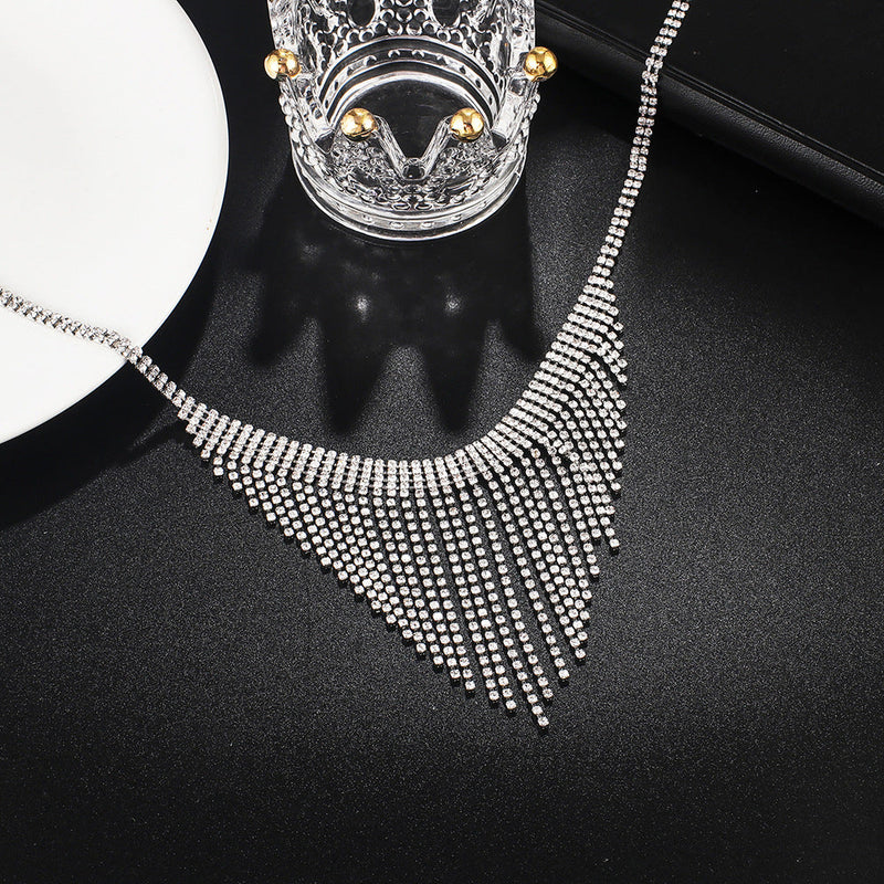 SILVER RHINESTONE TASSELS NECKLACE