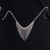 SILVER RHINESTONE TASSELS NECKLACE