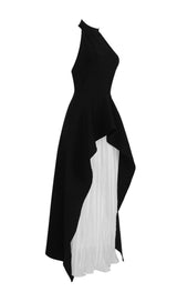 BANDAGE HALTER IRREGULAR MAXI DRESS IN BLACK AND WHITE