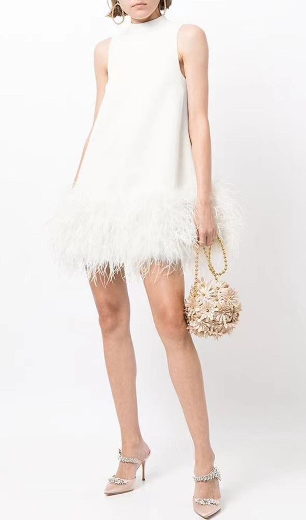 FEATHER MINI DRESS IN WHITE Dresses styleofcb 