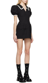 BLACK BUBBLE SLEEVES MINI DRESS