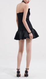 DIAMOND HALTERNECK MINI DRESS IN BLACK