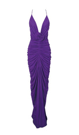 FLOWER-EMBELLISHED PLUNGE MAXI DRESS IN AMETHYST DRESS STYLE OF CB 