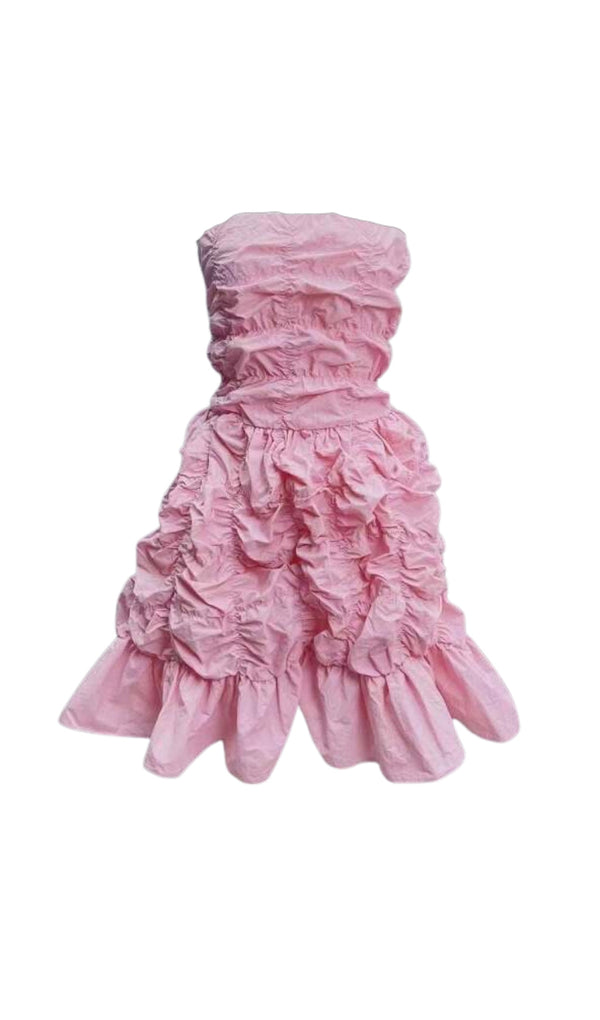 FOLDING RUFFLED MINI DRESS IN PINK