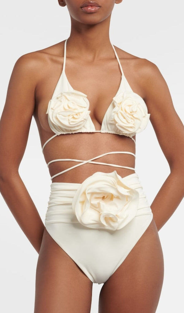 FLORAL APPLIQUÉ TRIANGLE BIKINI SUIT IN WHITE styleofcb 