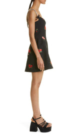 BLACK ROSE SLIP MINI DRESS