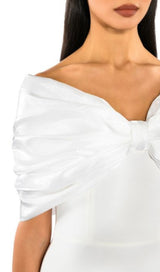 SATIN BOW OFF SHOULDER MINI DRESS