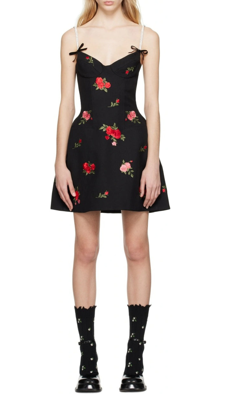 BLACK ROSE SLIP MINI DRESS