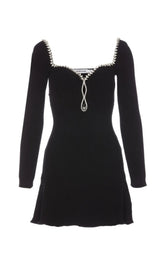 Crystal-Embellished Ribbed-Knit Mini Dress