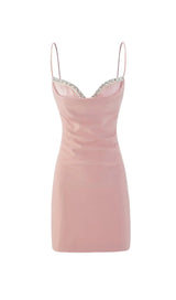 SATIN PEARL MINI DRESS IN PINK