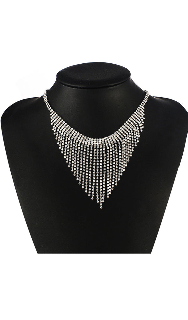 SILVER RHINESTONE TASSELS NECKLACE