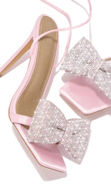 PINK CROSS-LACE RHINESTONE BOW HEELS