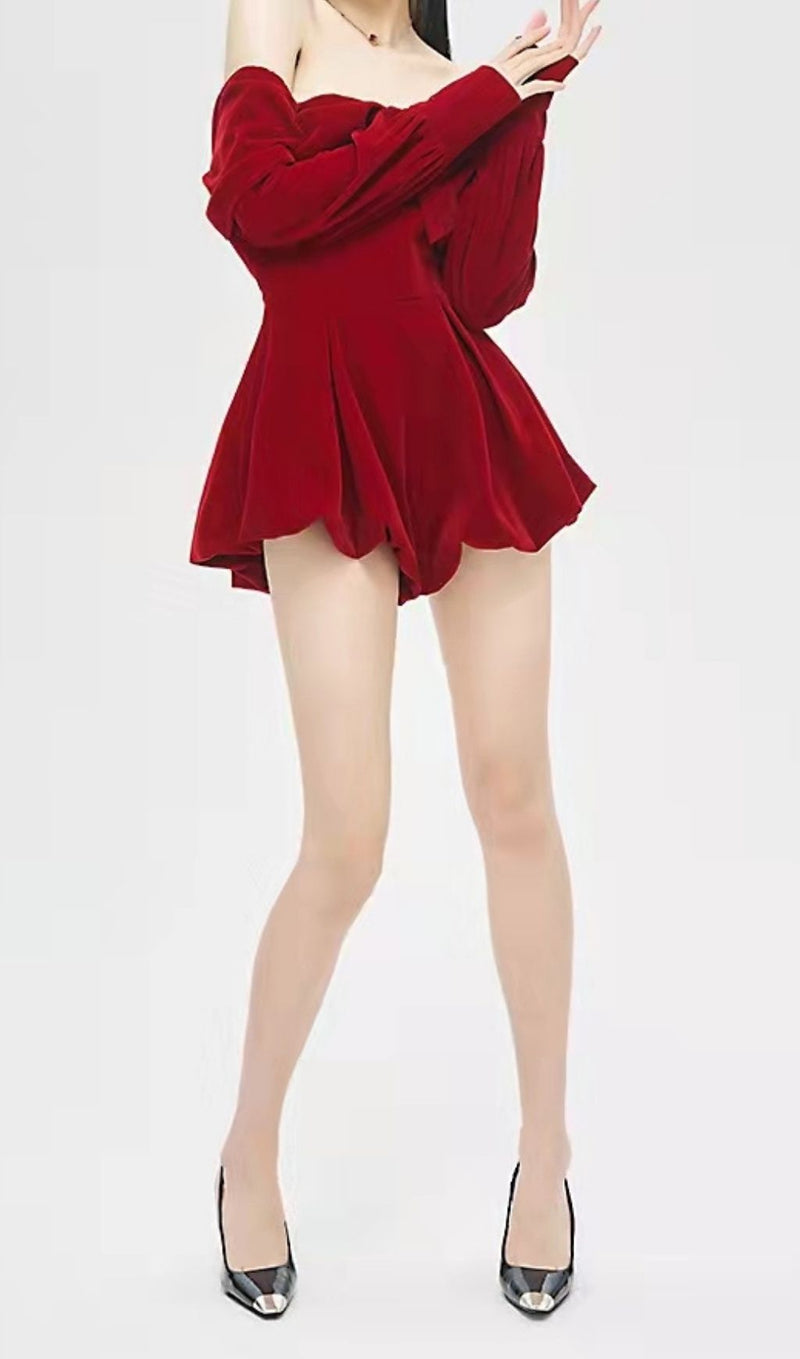 RED VELVET BLOOMERS JUMPSUIT